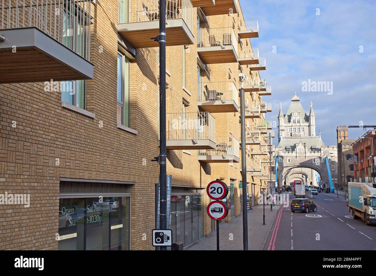 Road leading to Tower Bridge, London Stock Photo