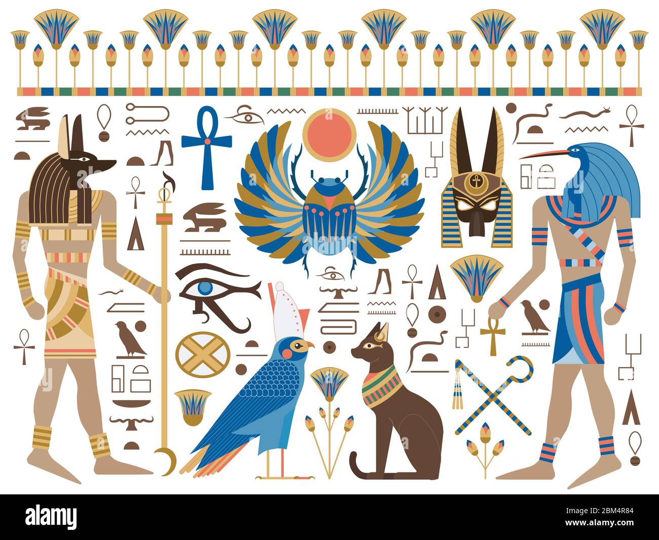 Flat Ancient Egyptian Symbols and Gods Set Stock Vector