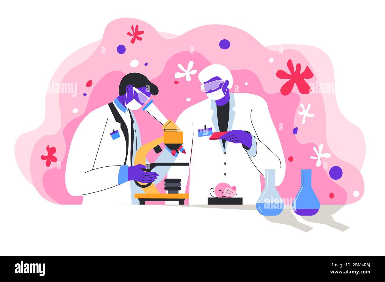 Medical workers with microscope working on vaccine vector Stock Vector ...