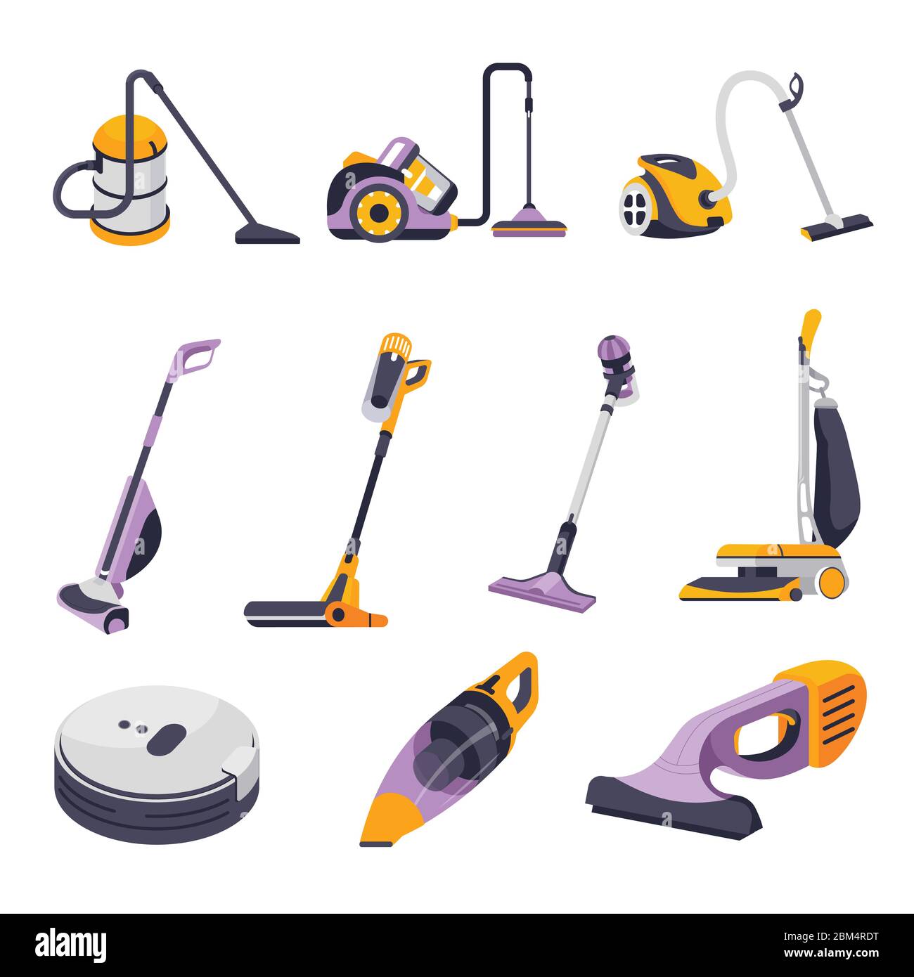 Vacuum cleaner set, hoovers and steamers models collection Stock Vector