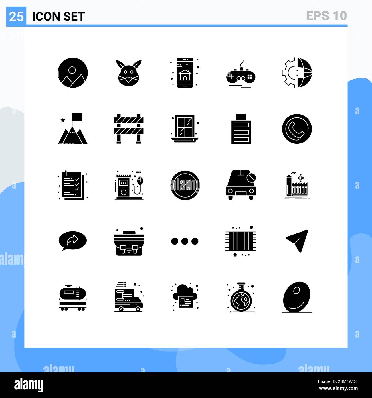 Modern Set of 25 Solid Glyphs Pictograph of gear, gamepad, app, xbox, joystick Editable Vector Design Elements Stock Vector