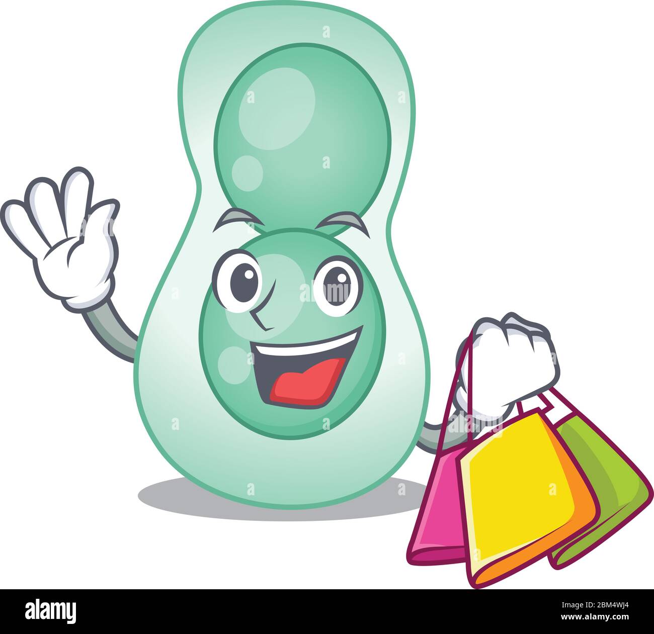 Rich and famous serratia marcescens cartoon character holding shopping