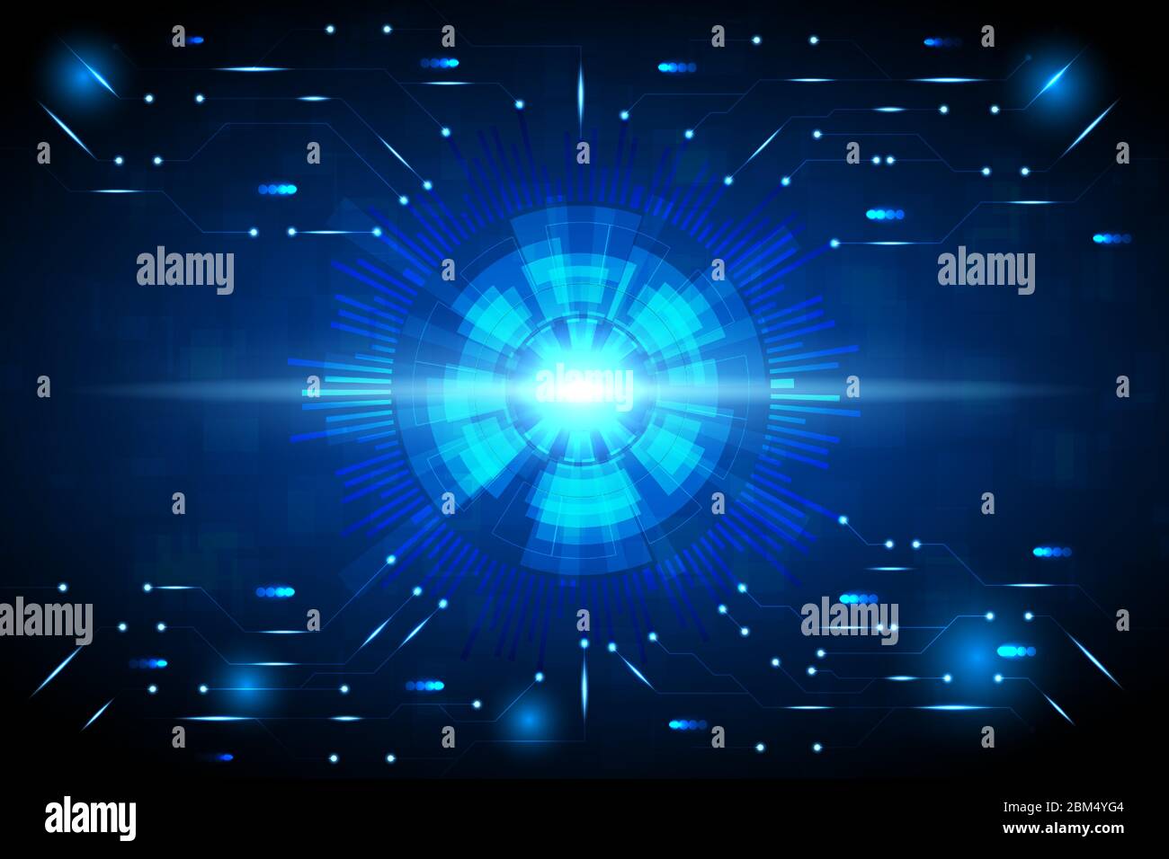 Abstract technology background with hi-tech style circle, light beam and circuit pattern. Stock Vector