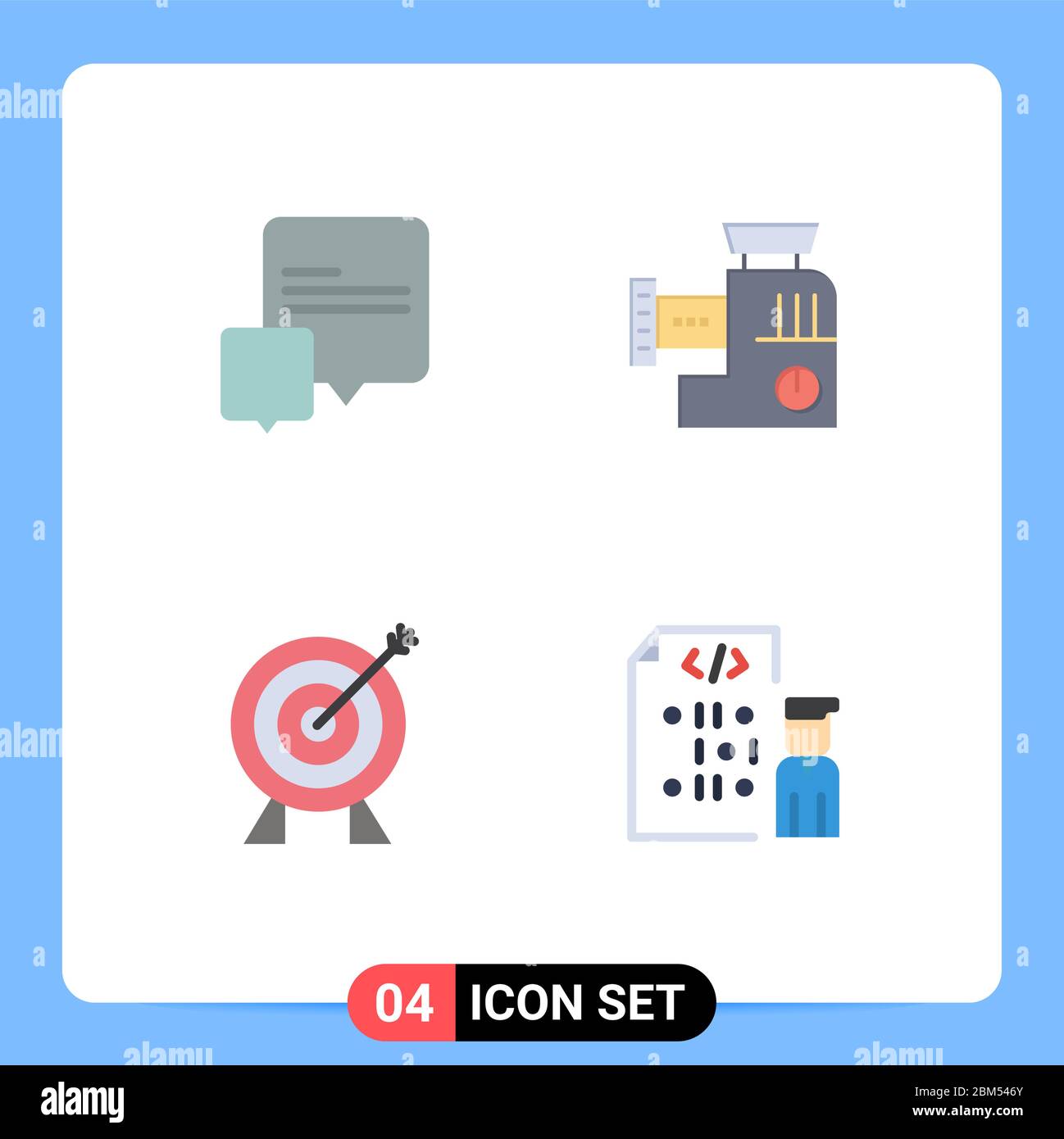 Pictogram Set of 4 Simple Flat Icons of chat, investment, mixer, mix, coding Editable Vector Design Elements Stock Vector