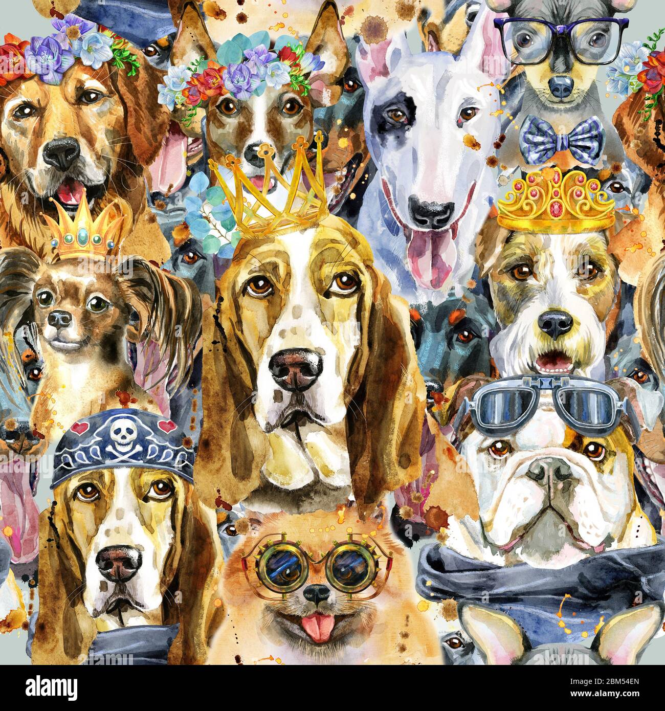 Watercolor seamless pattern of dogs on white background Stock Photo - Alamy
