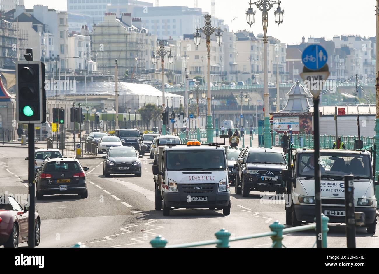 Brighton UK 7th May 2020 - More traffic has started to appear along Brighton seafront than in recent weeks during the Coronavirus COVID-19 pandemic crisis .  . Credit: Simon Dack / Alamy Live News Stock Photo