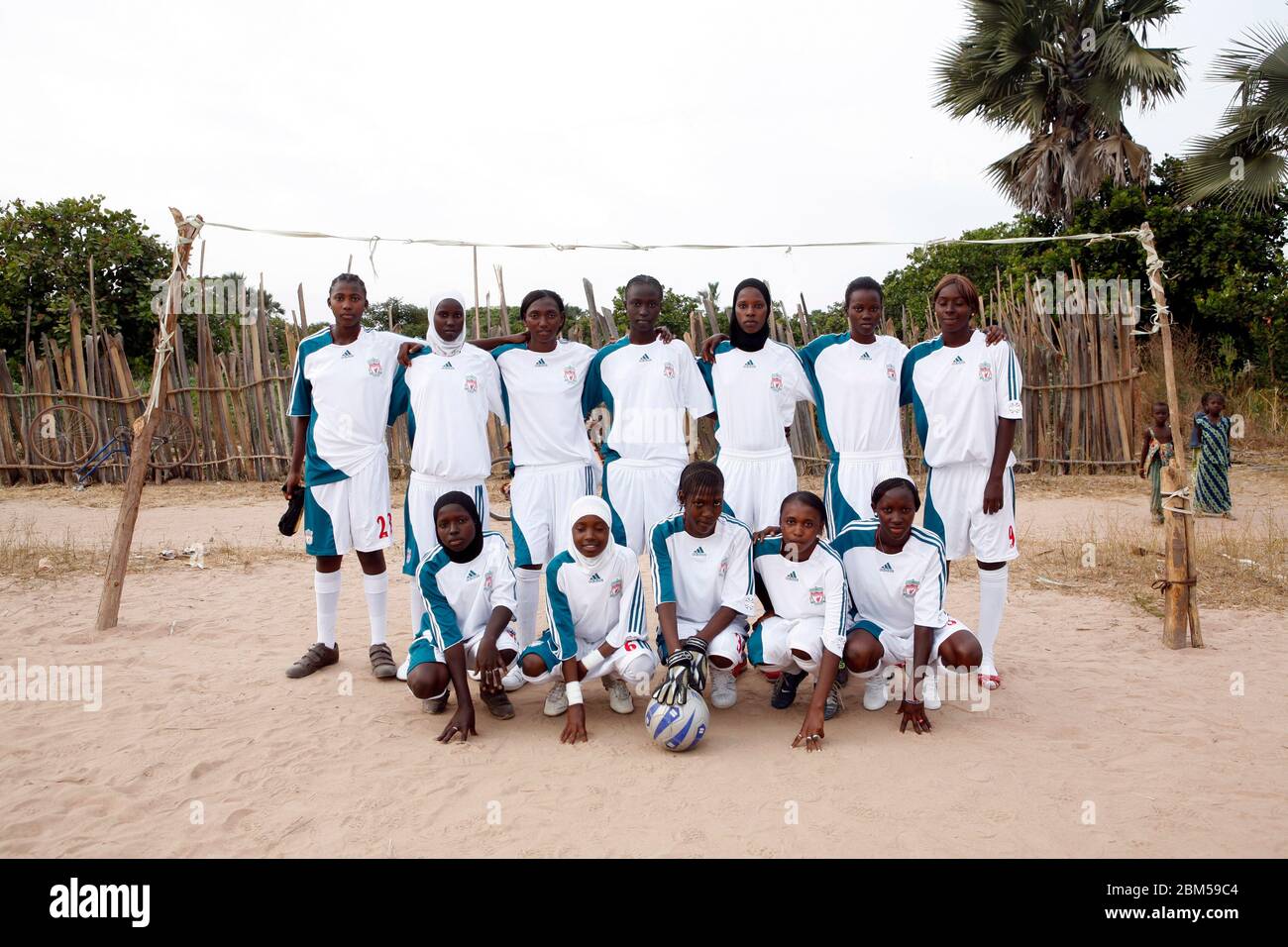 Football team.  Jenny Ringstead opened the Gunjur residential project, in Jan. 2007 in Gunjar, Gambia. Stock Photo