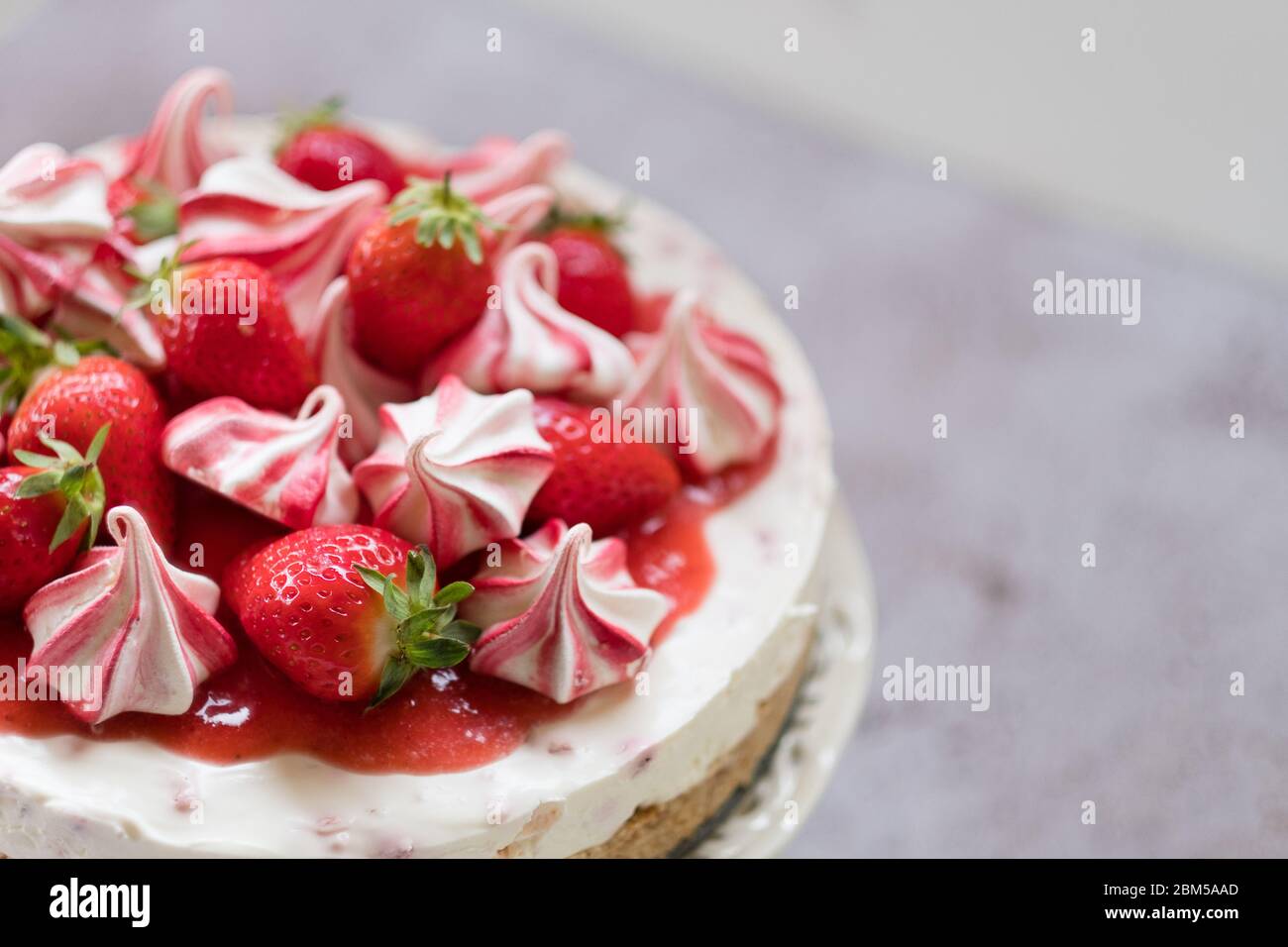 Close up of strawberry cheesecake with copy space Stock Photo
