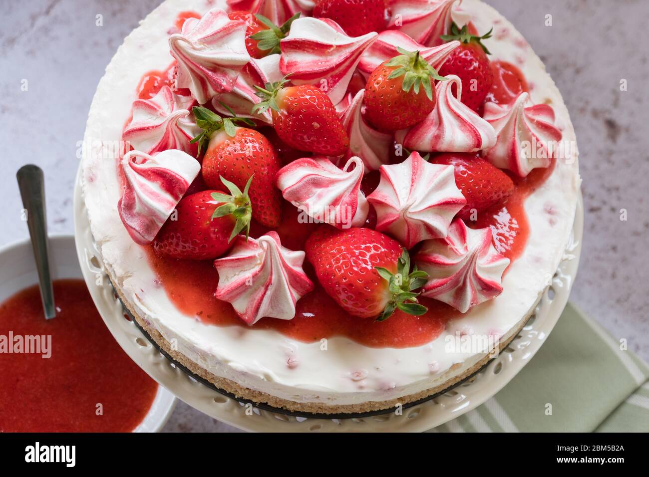 Close up of strawberry cheesecake Stock Photo