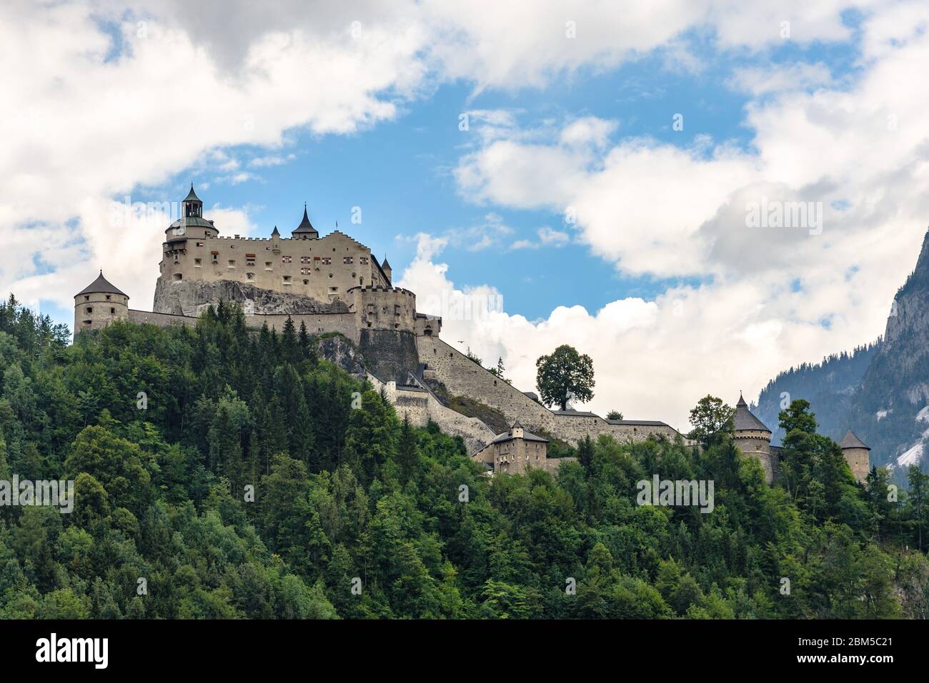 Hohenwerfen Castle upon on a hill in summer Stock Photo