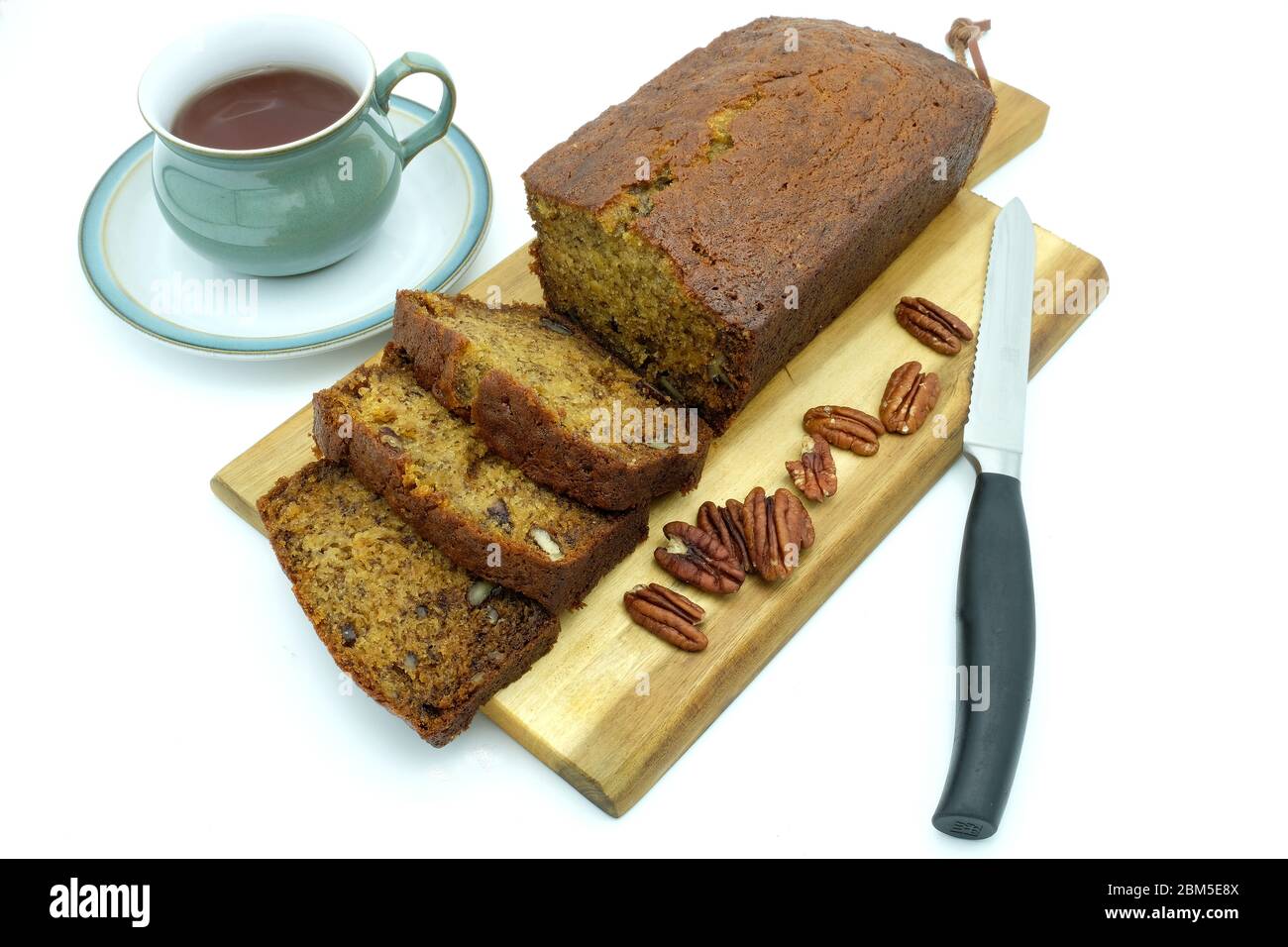 Home-baked Banana and Pecan Loaf Cake Stock Photo