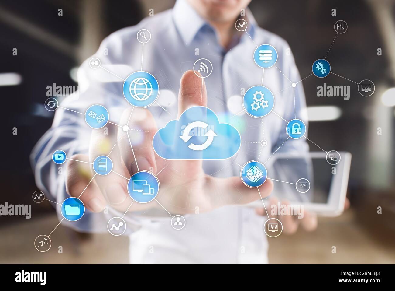 Cloud technology concept on virtual screen. Data storage and computing ...