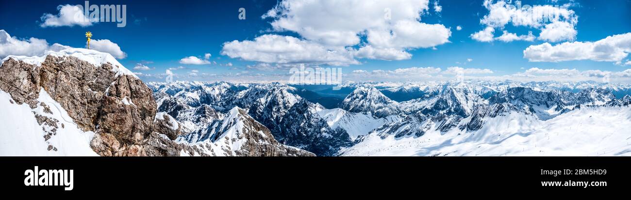 panoramic view on top of the zugspitze mountain Stock Photo