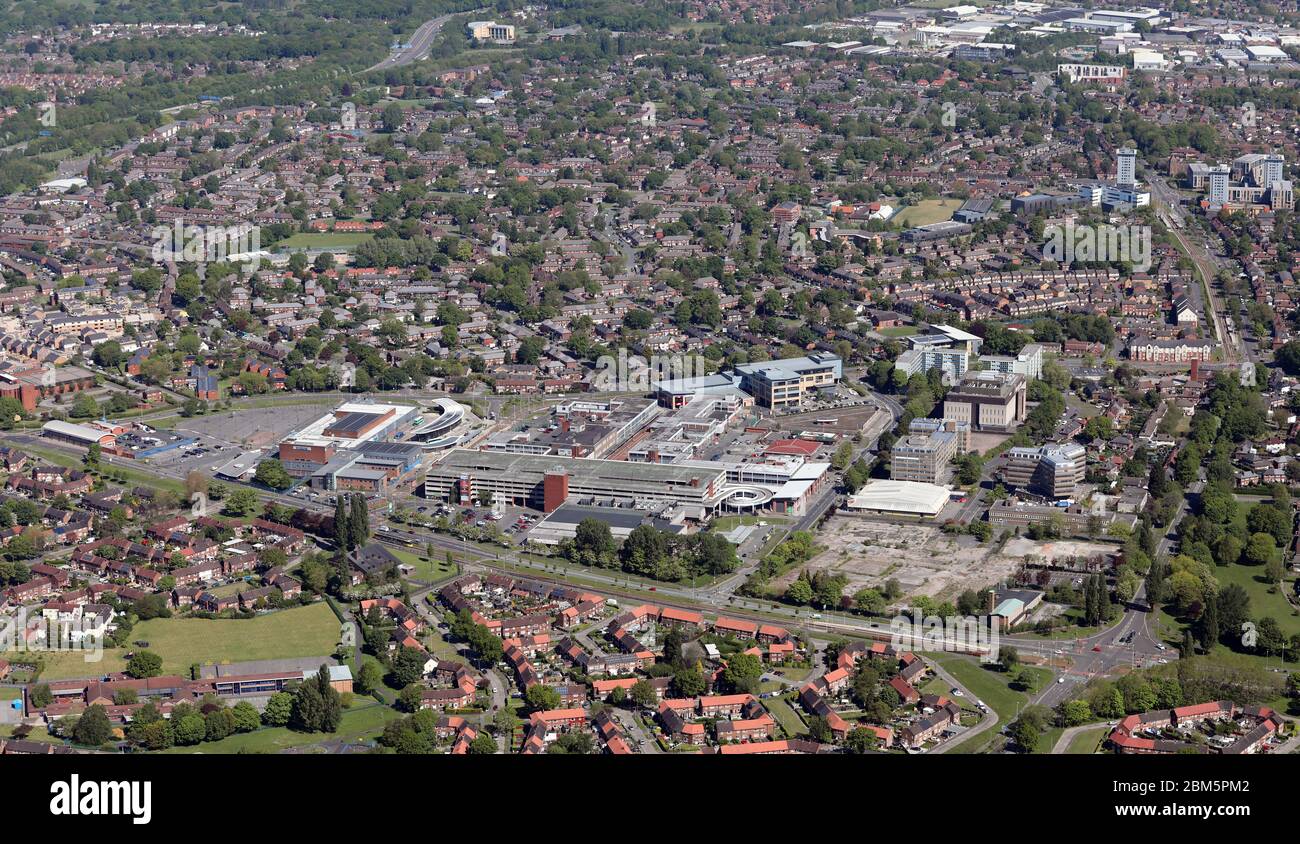 aerial view of Wythenshawe Civic Centre, Shopping Centre, Manchester Stock Photo