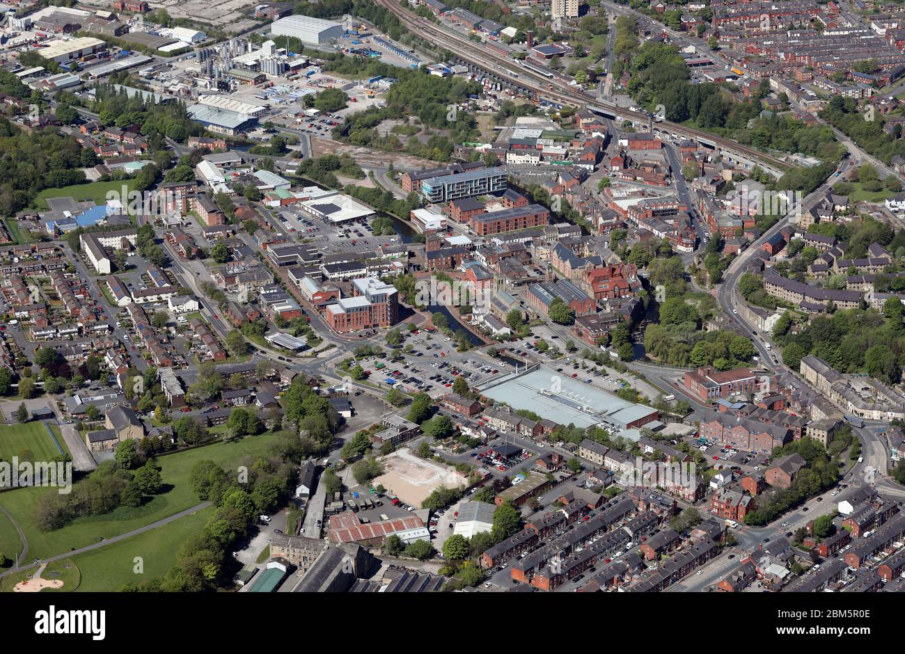 aerial view of Stalybridge town centre Stock Photo