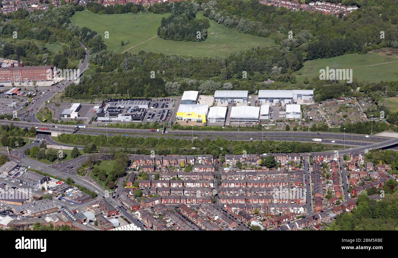 aerial view of Spark Business Park, Stockport, Manchester SK1 Stock Photo