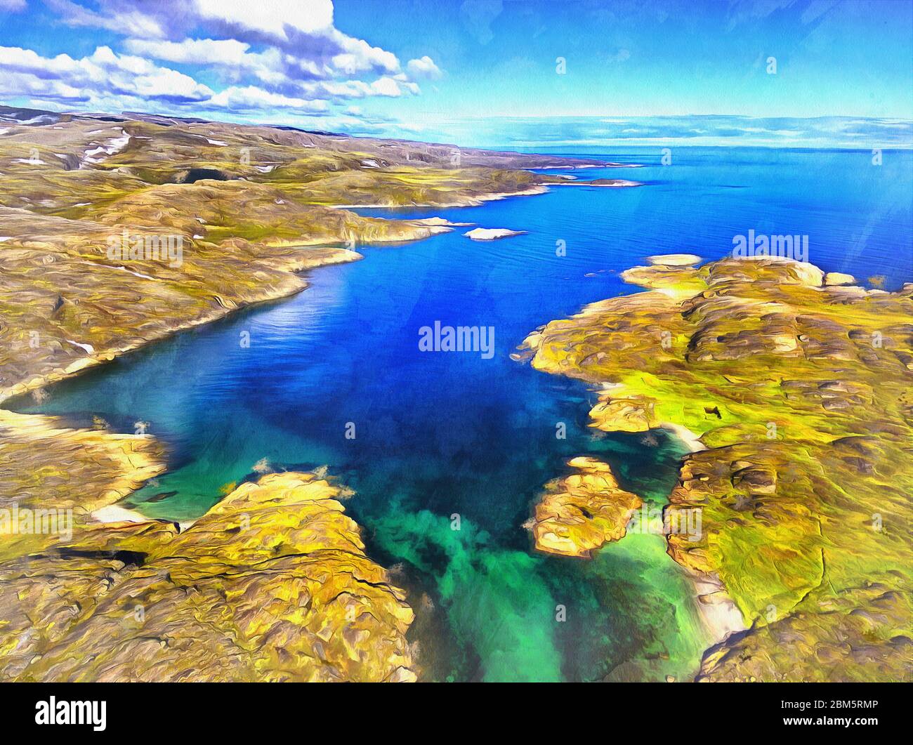 Beautiful arctic summer landscape on Barents sea shoreline colorful