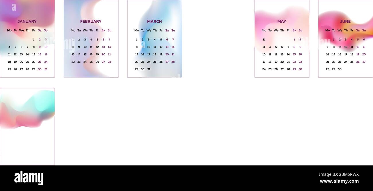 The 2021 calendar template with blur styled graphics Stock Vector
