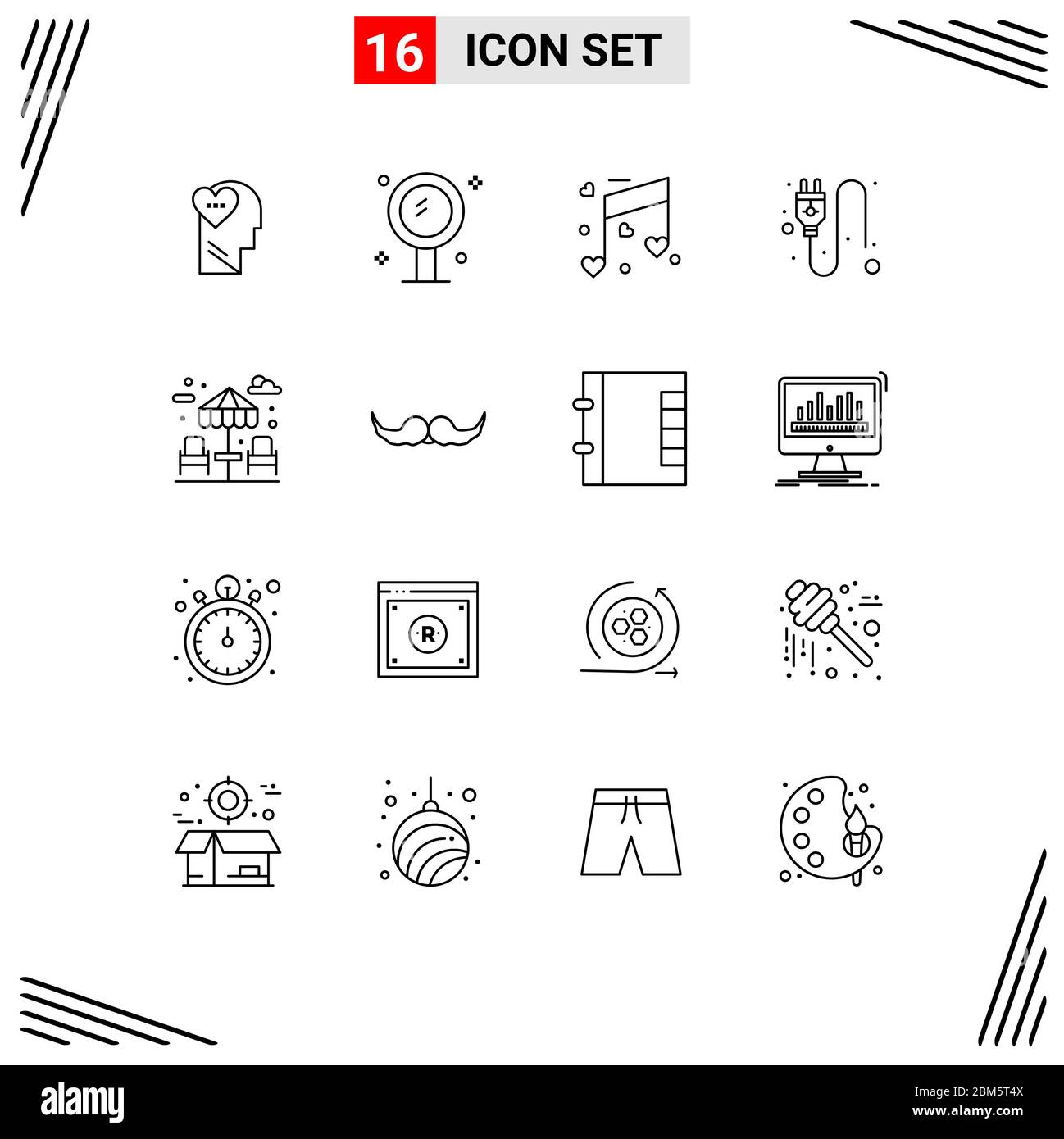 16 Universal Outline Signs Symbols of water, socket, reflection, plug, wedding Editable Vector Design Elements Stock Vector