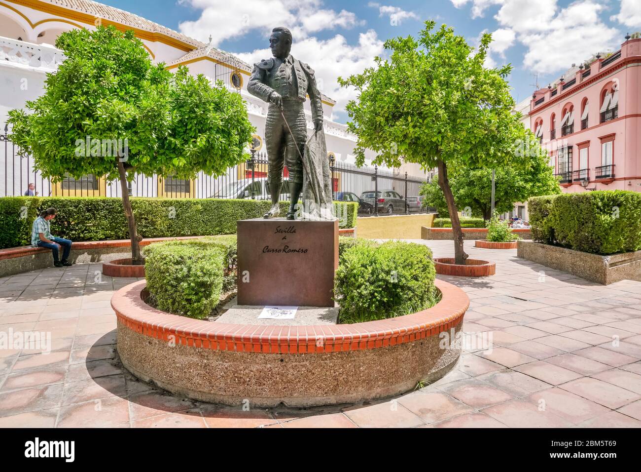 Statue of famous Spanish bullfighter known as Curro Romero located next
