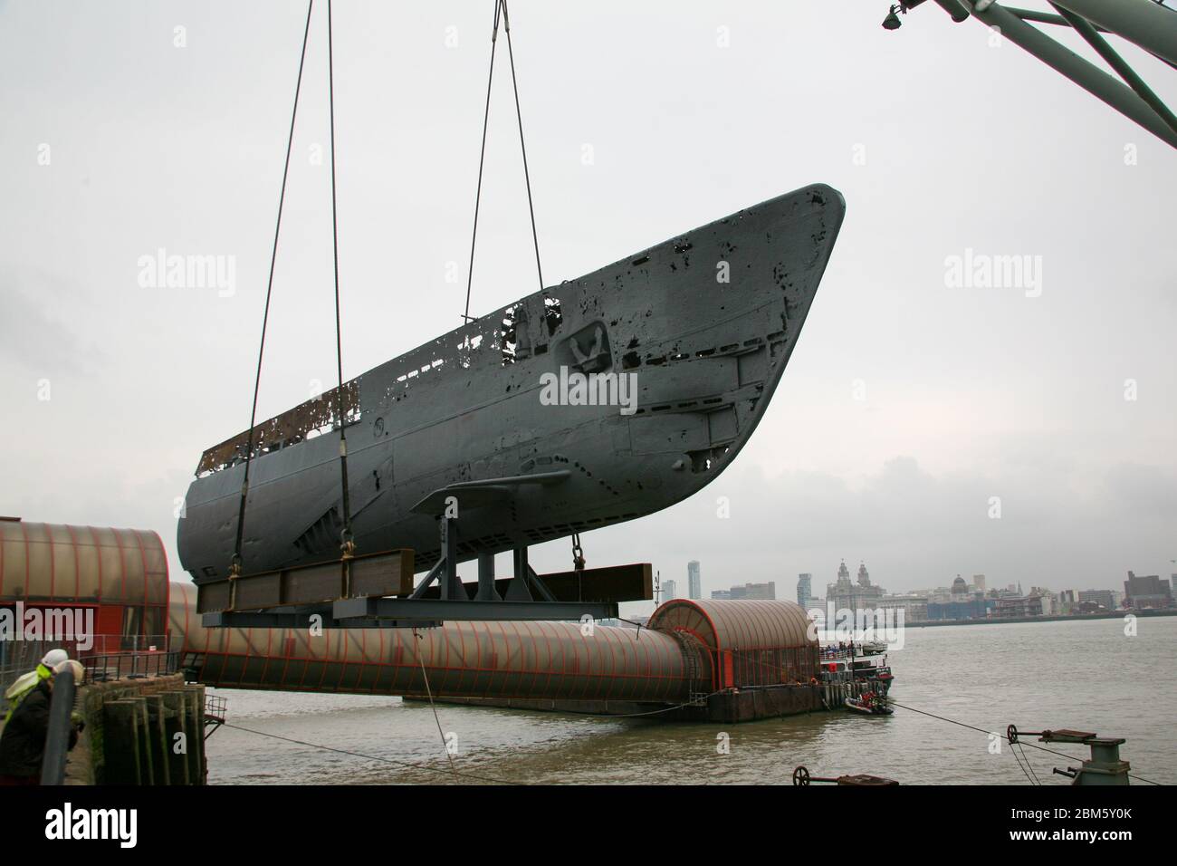 FILE: 7th May 2020. Photo taken: Seacombe, United Kingdom15th March 2008 Bow Section and Central Section of U 534 having been brought ashore at the Woodside Ferry Terminal Credit: Photographing North/Alamy Live News Stock Photo
