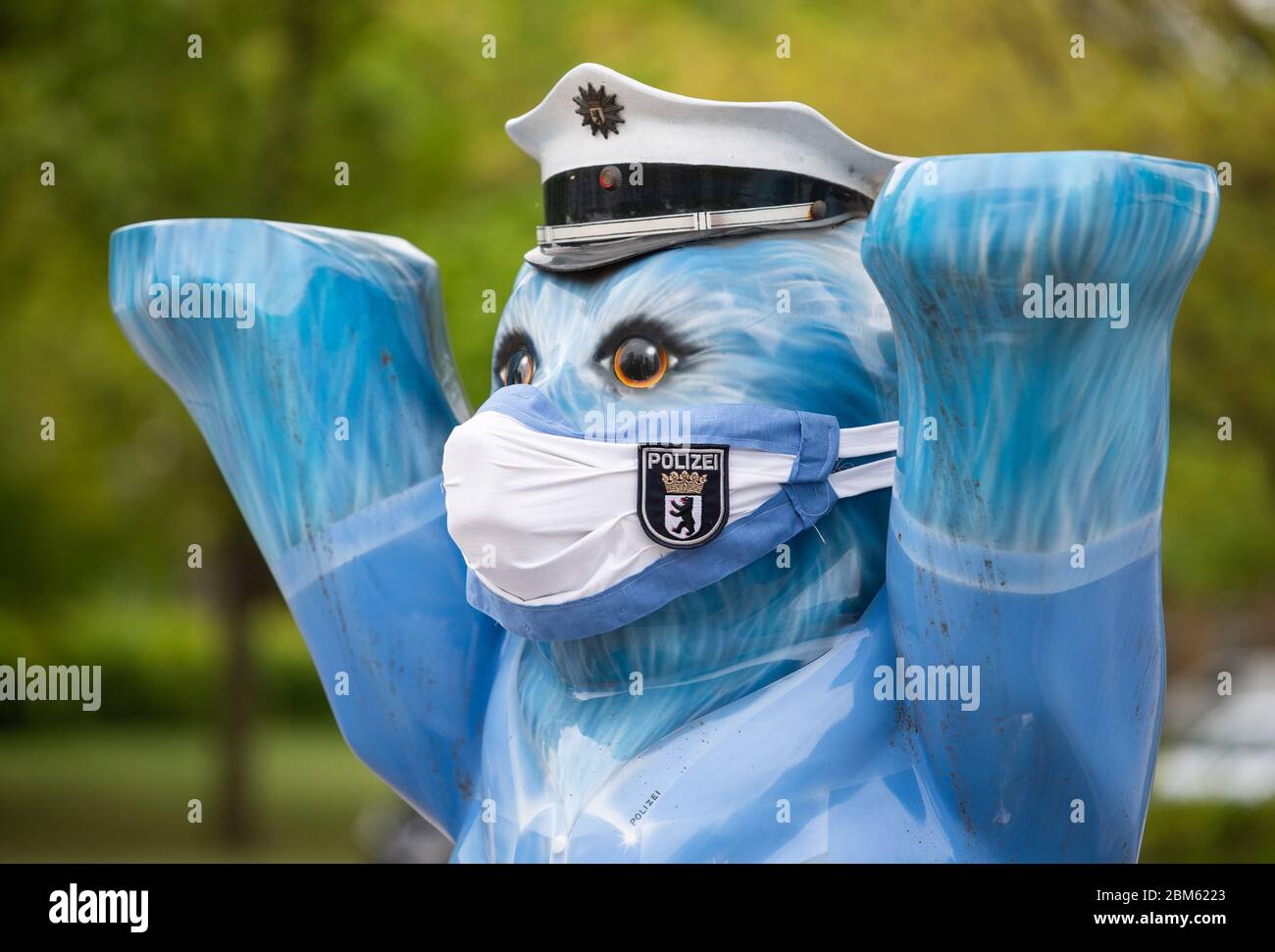 Berlin Germany 07th May A Buddy Bear On The Premises Of A Training Centre Of The Berlin Police Force Was Fitted With A Mouth And Nose Protector Credit Christophe Gateau Dpa Alamy Live
