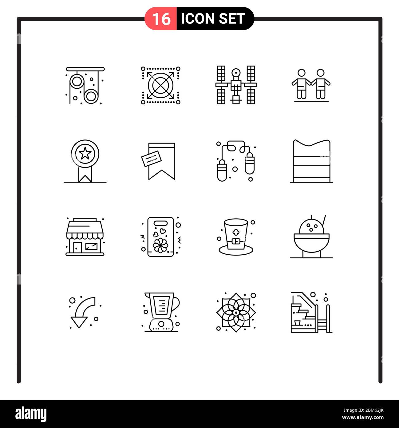 Modern Set of 16 Outlines and symbols such as badges, friendship, complex, friends, space Editable Vector Design Elements Stock Vector