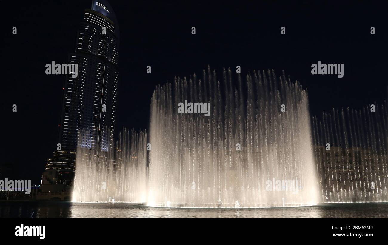 The Dubai Font Burj Khalifa Lake Dubai United Arab Emirates Stock 