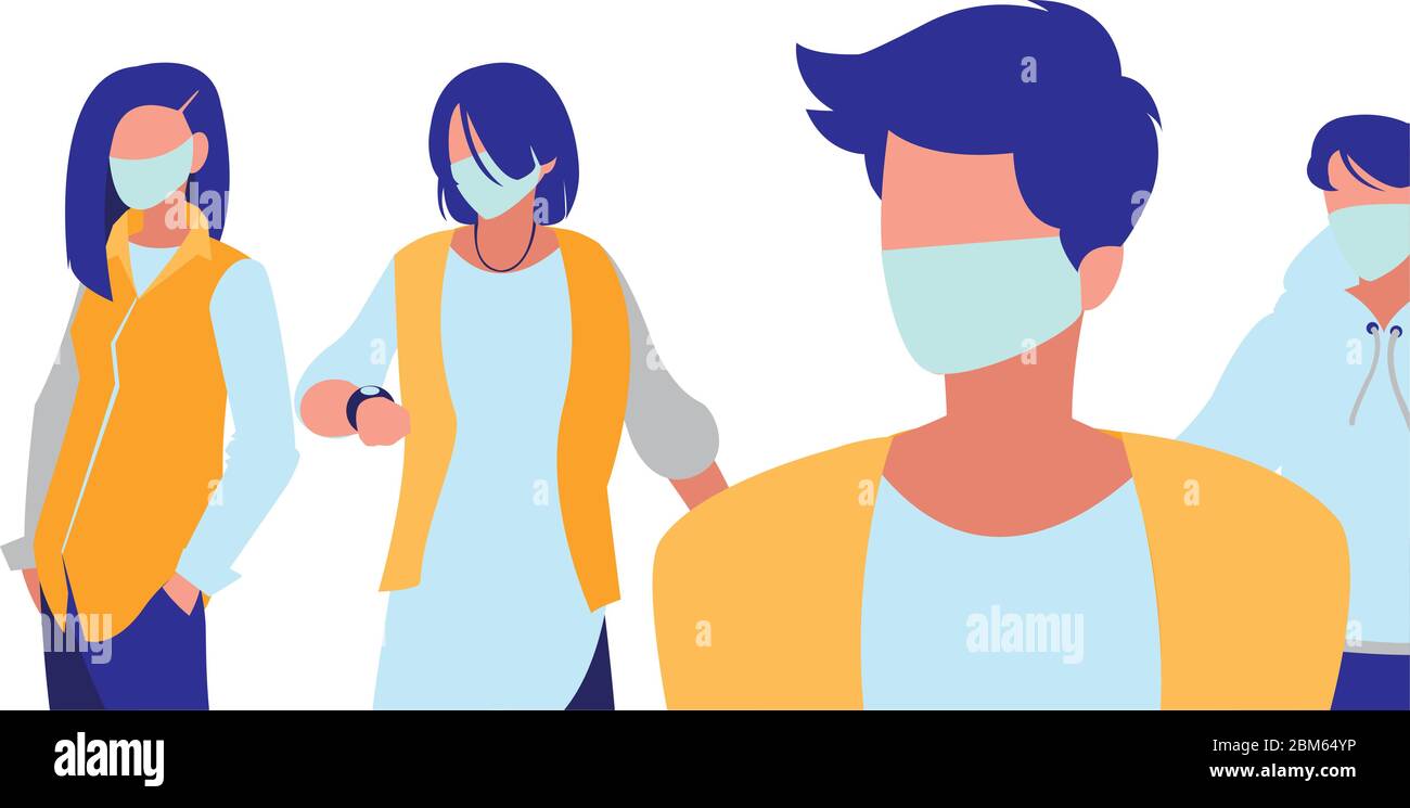 people in the city wearing face mask vector illustration design Stock ...