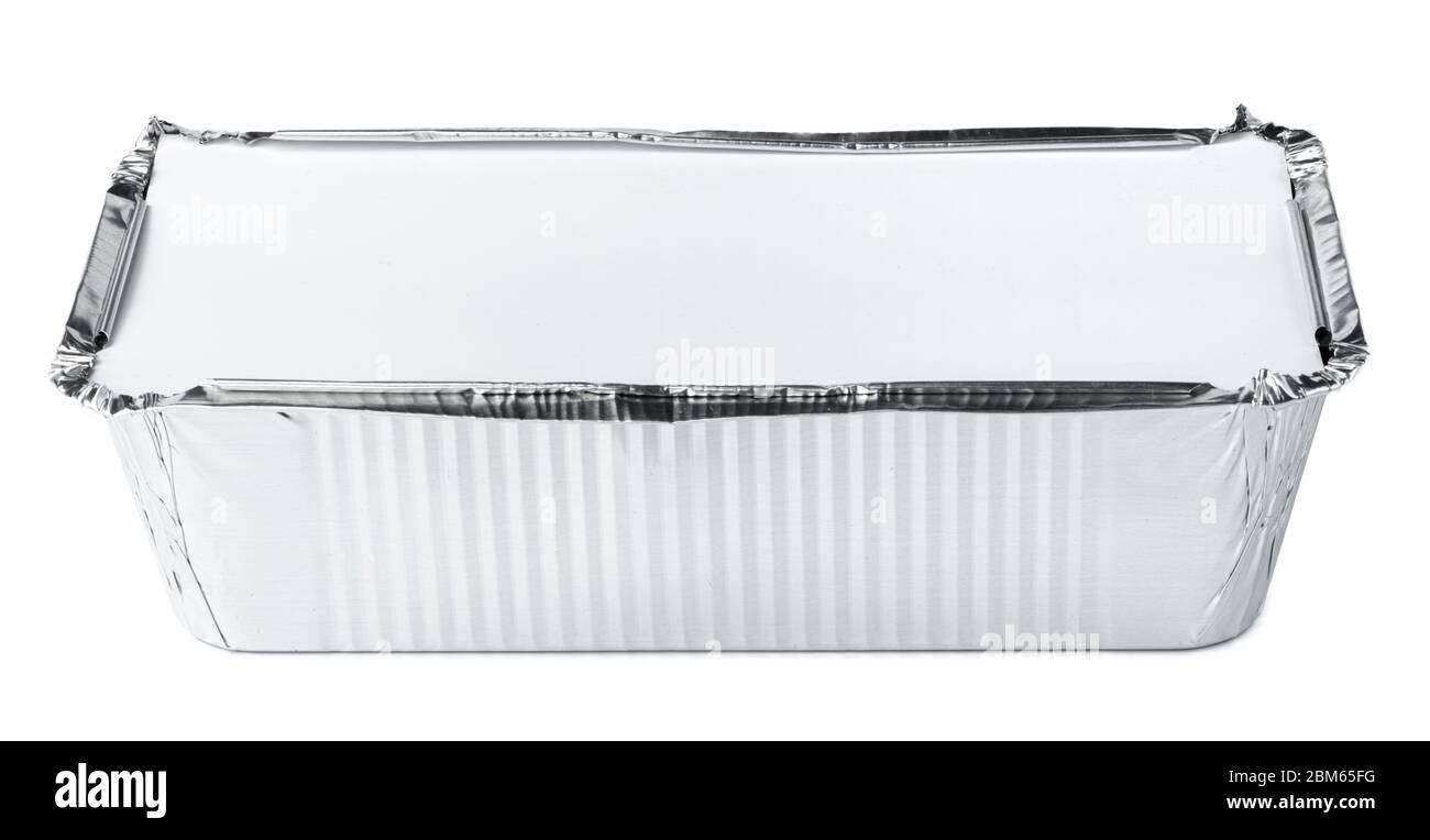 Packed foil food boxes on white background, copy space Stock Photo