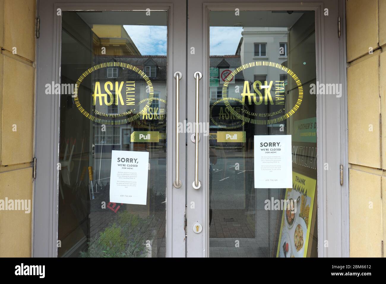 Coronavirus lockdown Britain a branch of Ask Italian food restaurant shut up and closed in May 2020 UK Stock Photo