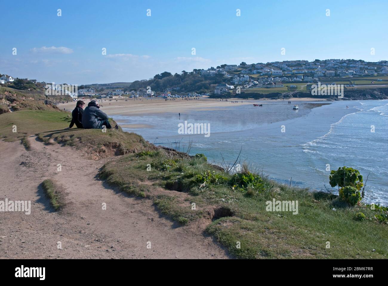 View from New Polzeath looking towards the main beach and village at