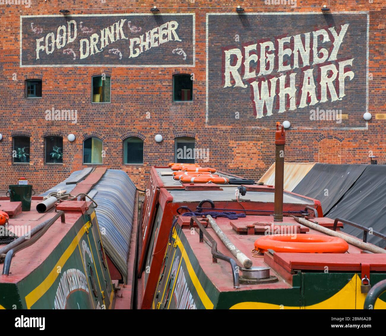 Narrowboats at Regency Wharf , Broadstreet, Birmingham. Stock Photo