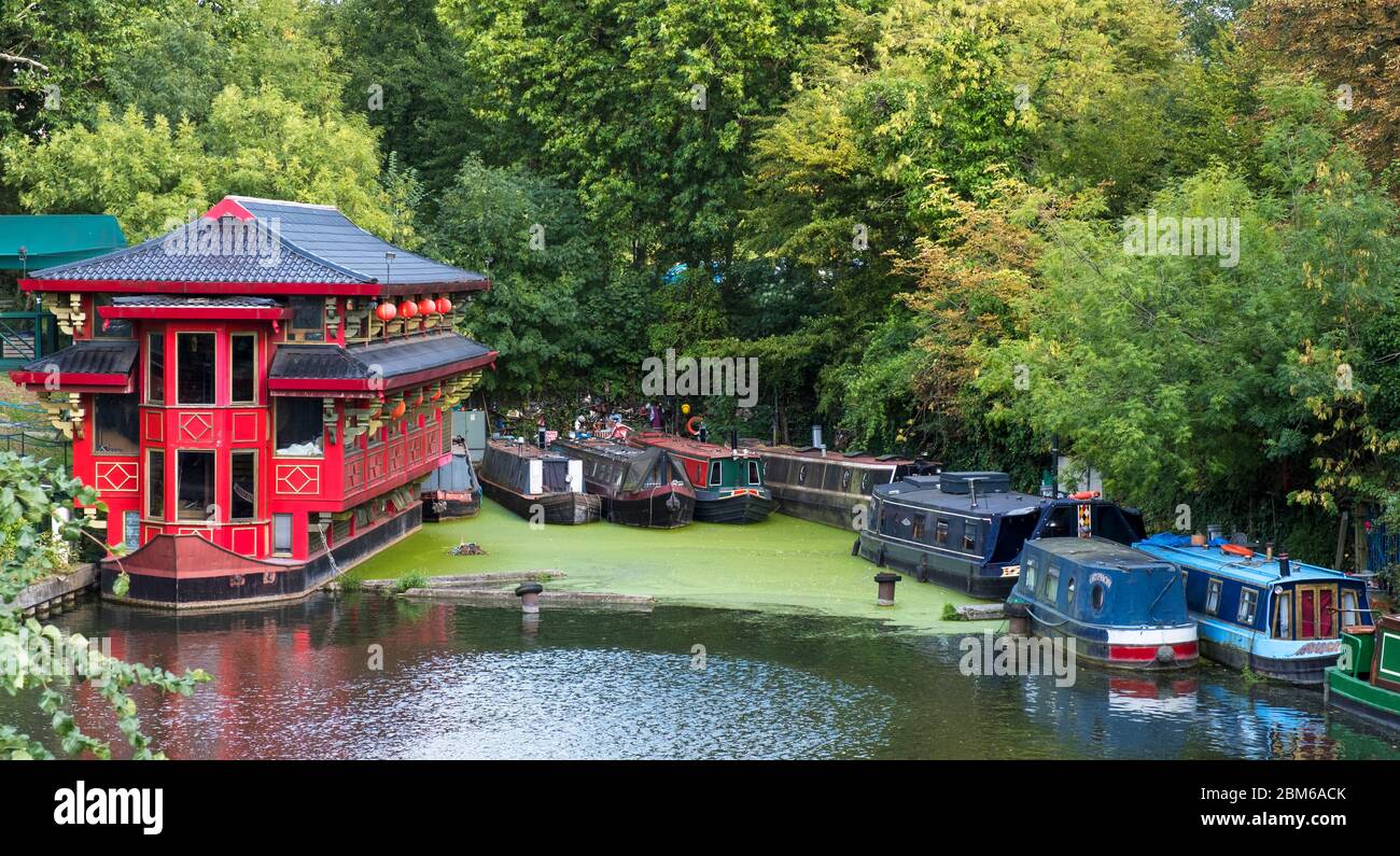 Floating restaurant on the Regent’s Canal in London. Stock Photo