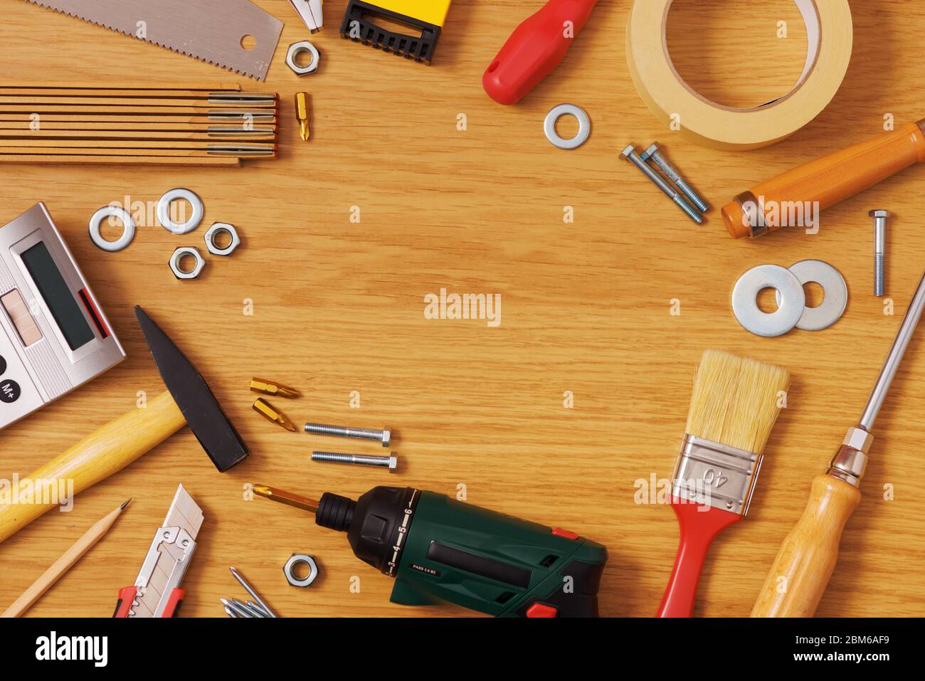 Workbench Banner DIY and home improvement banner with work and construction tools on a ...