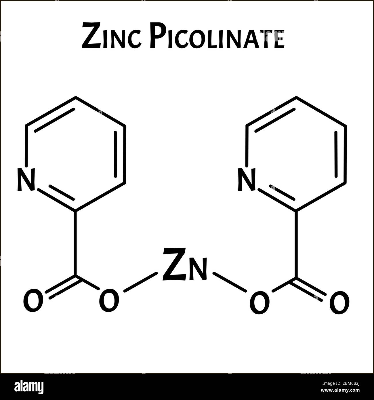 Zinc picolinate molecular chemical formula. Zinc infographics. Vector