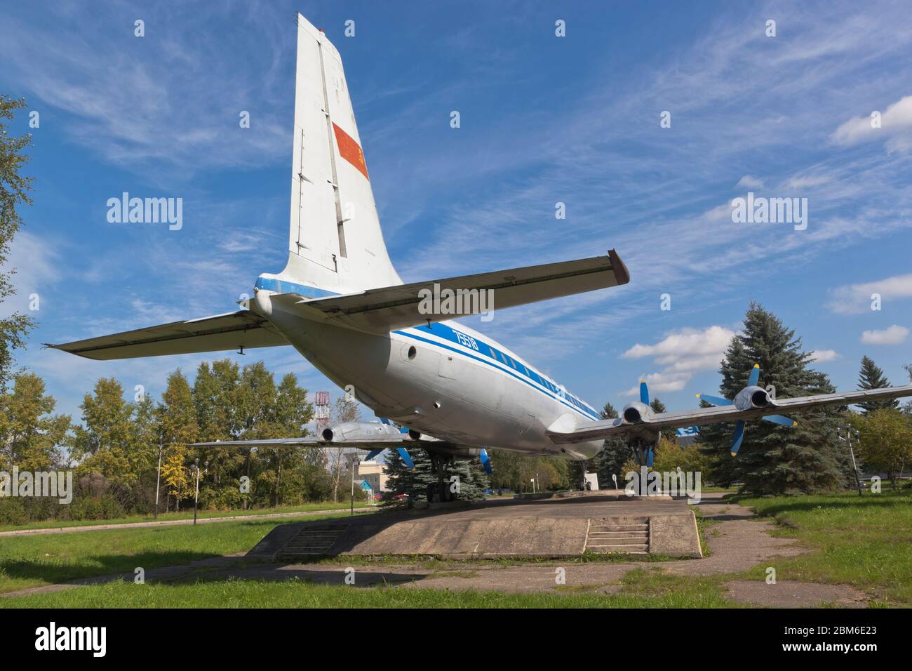 Vologda, Russia - August 20, 2019: Rear view of the passenger plane IL-18 at the Vologda airport Stock Photo