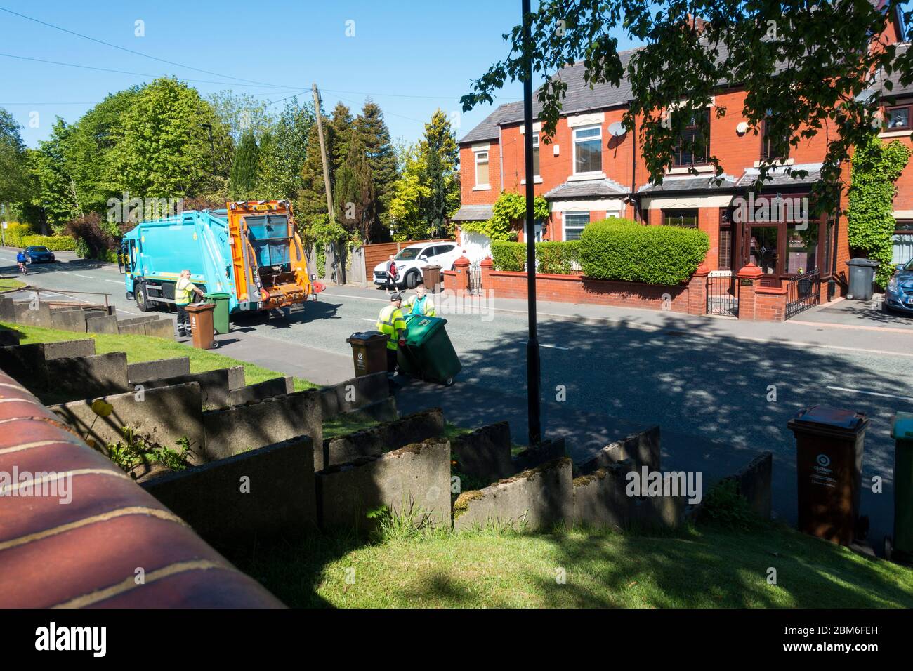 After weeks of limited service due to the Corona Virus Oldham Council refuse collection resumes work.Oldham,Lancashire, UK. Stock Photo