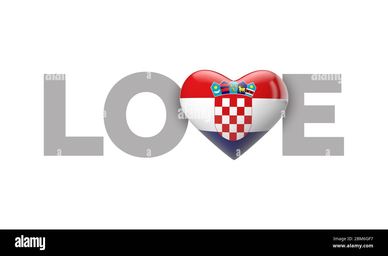 Love Croatia heart shaped flag with love word. 3D Rendering Stock Photo ...
