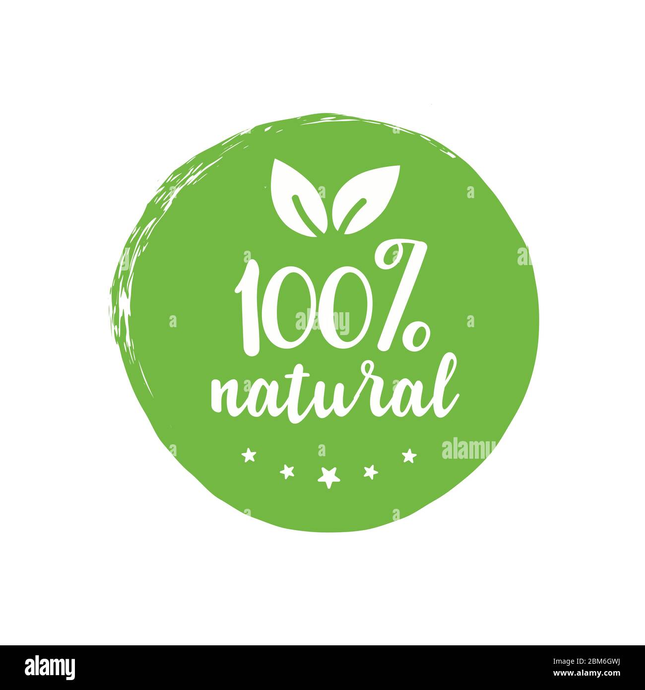 100 percent natural, round label green stamp, natural product symbol, vector illustration isolated on white background. Stock Vector