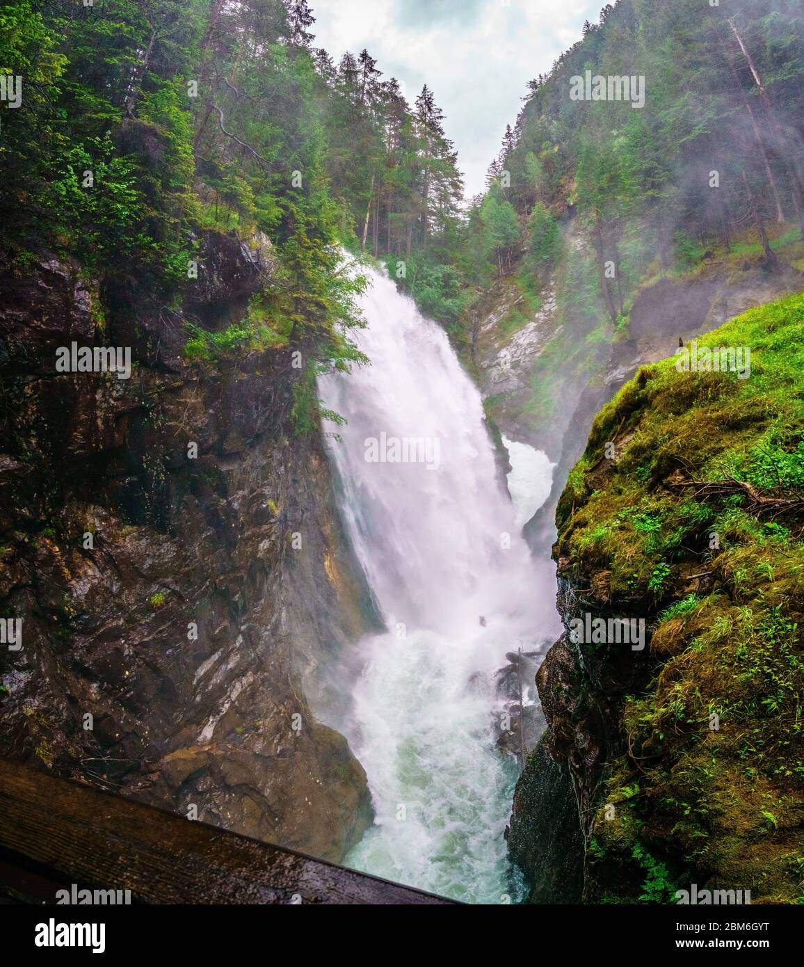 Hiking to the Reinbach Waterfalls over the Franziskus Path in Sand in Taufers South Tyrol Italy. Stock Photo