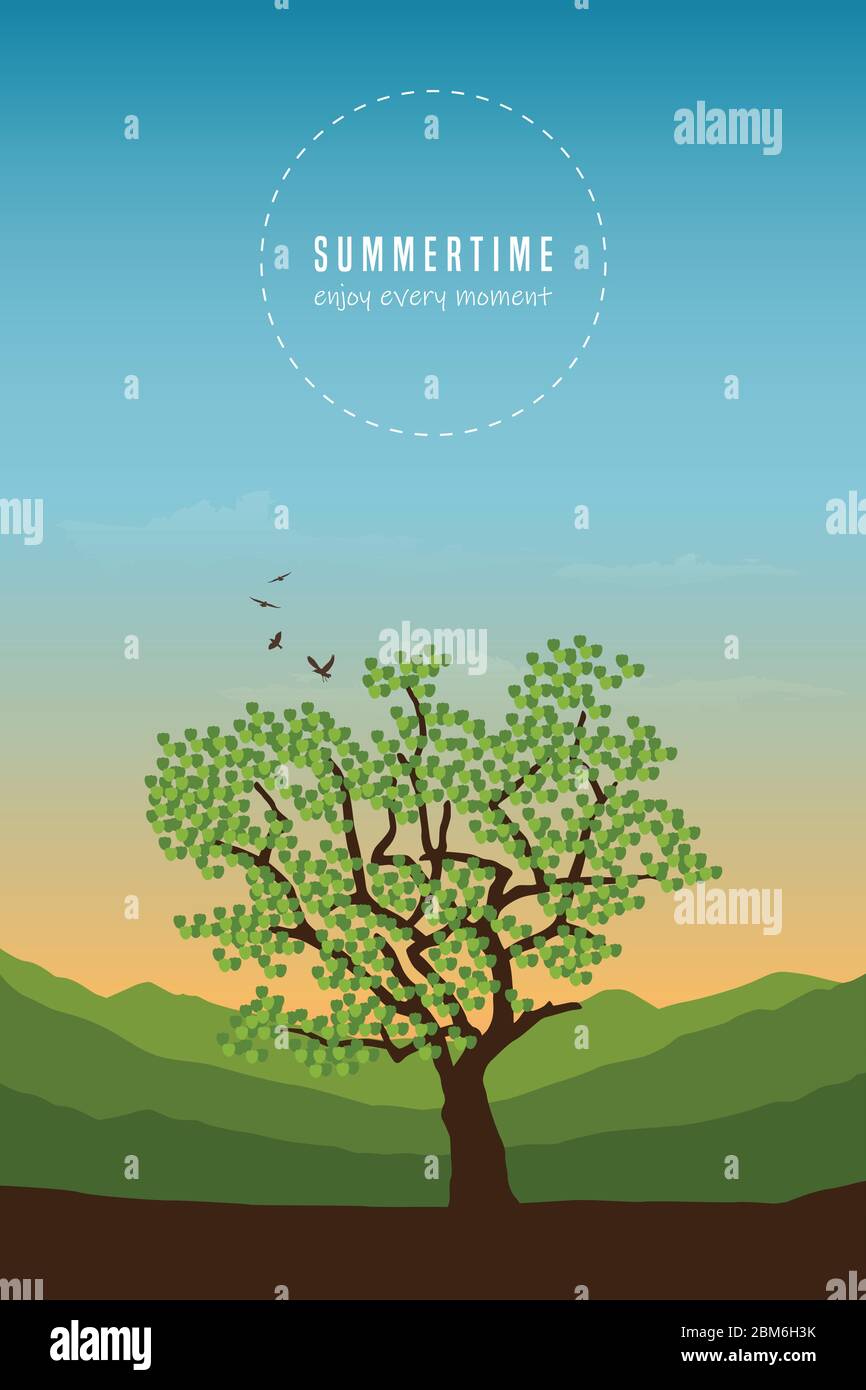 summer time green tree on mountain landscape vector illustration EPS10 Stock Vector