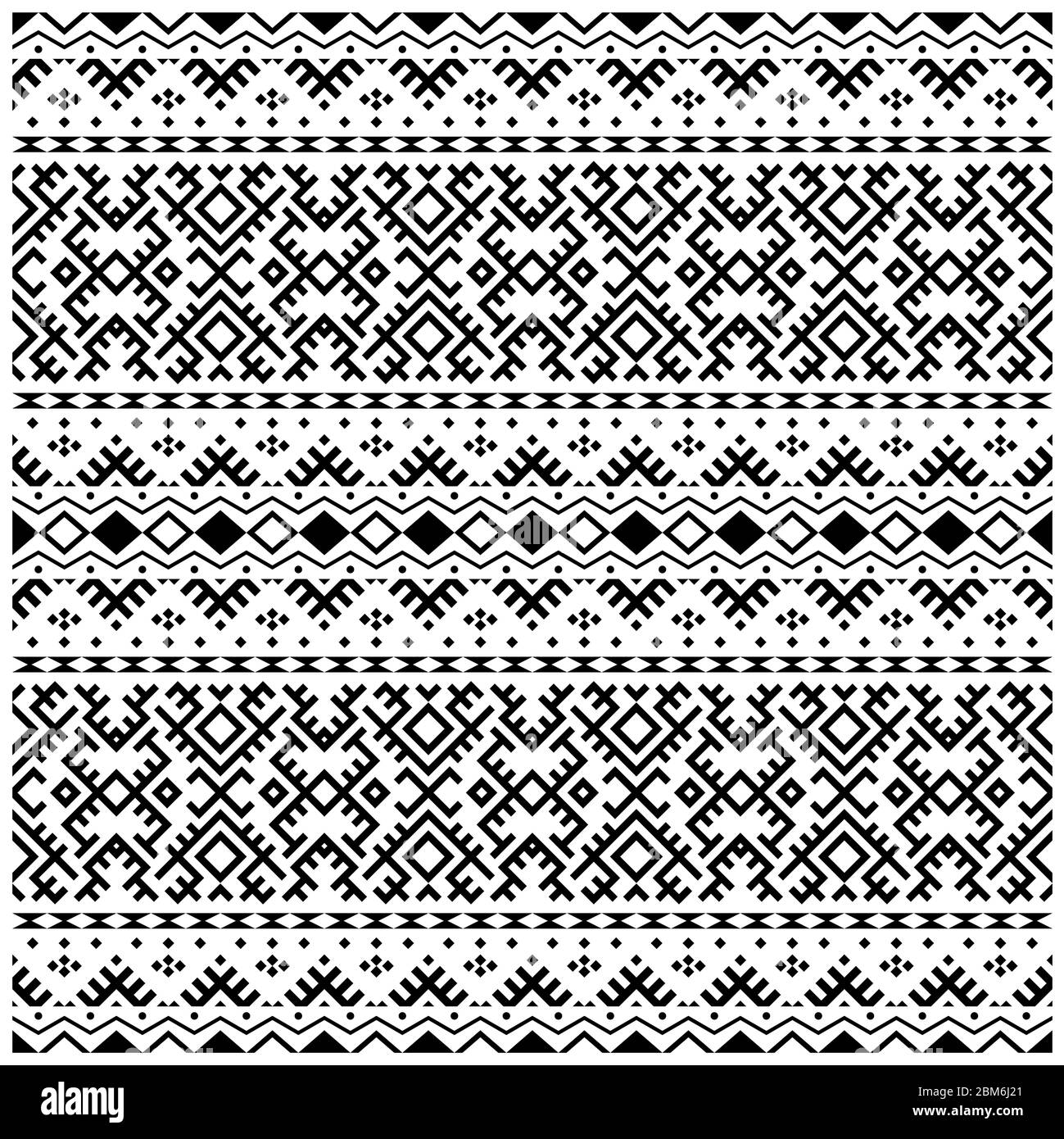 Ikat Aztec ethnic design. Native seamless pattern illustration vector in black and white color Stock Photo