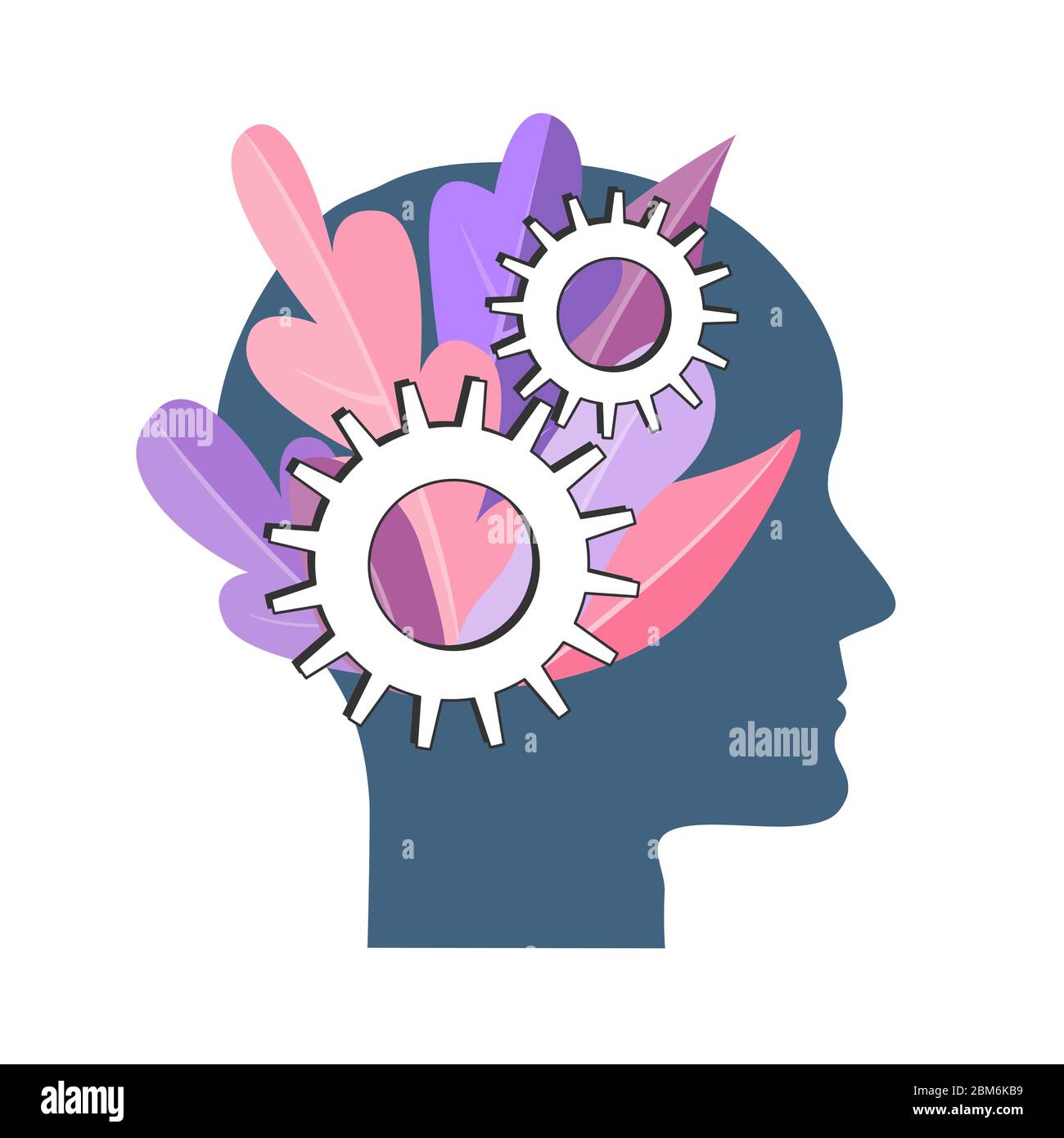 Personal development vector concept. NLP symbol, Natural Language Processing, mental growth idea. Human head with gears and tree Stock Vector