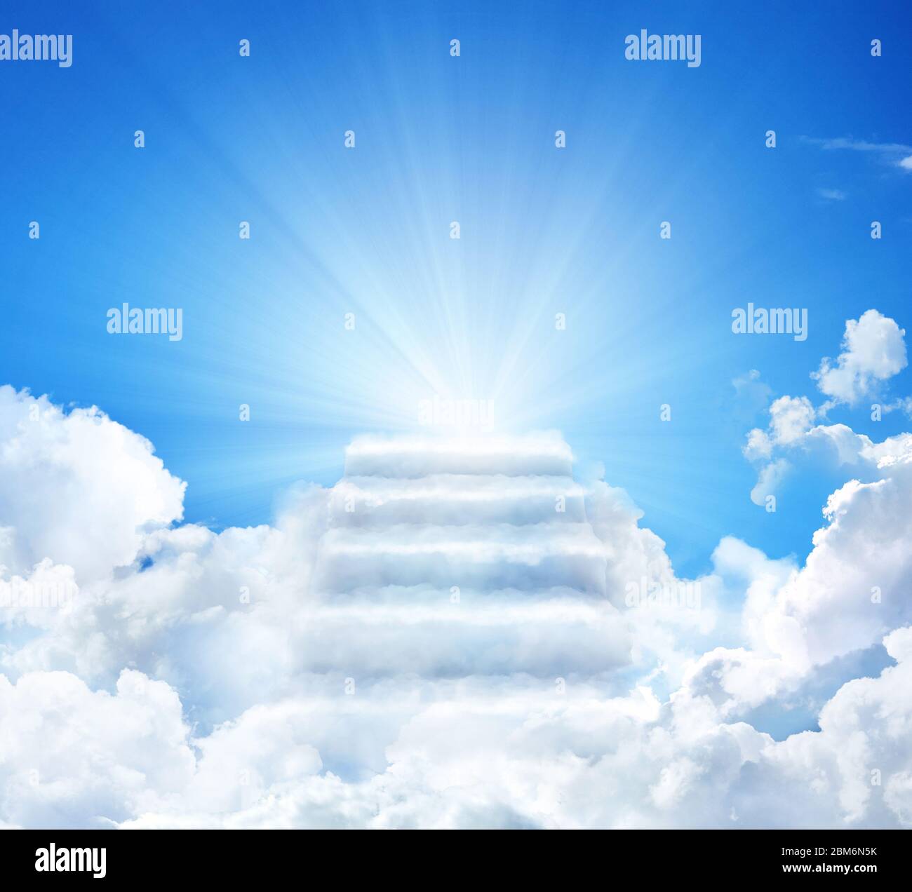 Cloud stairway to Heaven. Stairs in sky. Concept Religion background Stock Photo