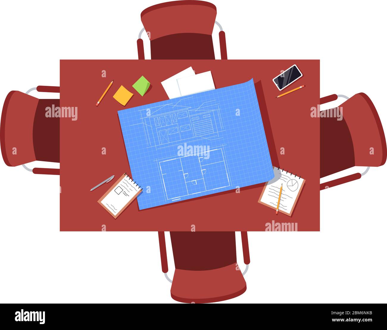 Architect team table semi flat RGB color vector illustration Stock Vector