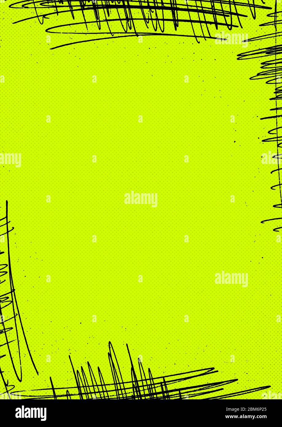 A vibrant green portrait retro design background with scribble ...