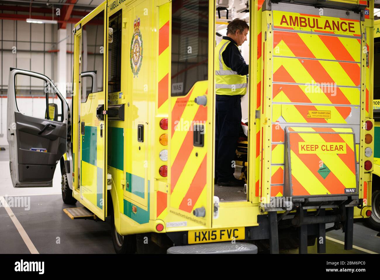 "Make Ready Operative" Colin Goodall restocks an ambulance with medical supplies and equipment