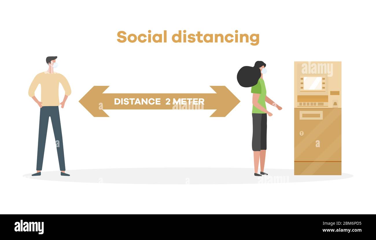 Vector illustration Keep distance. Social distancing. Chinese ...