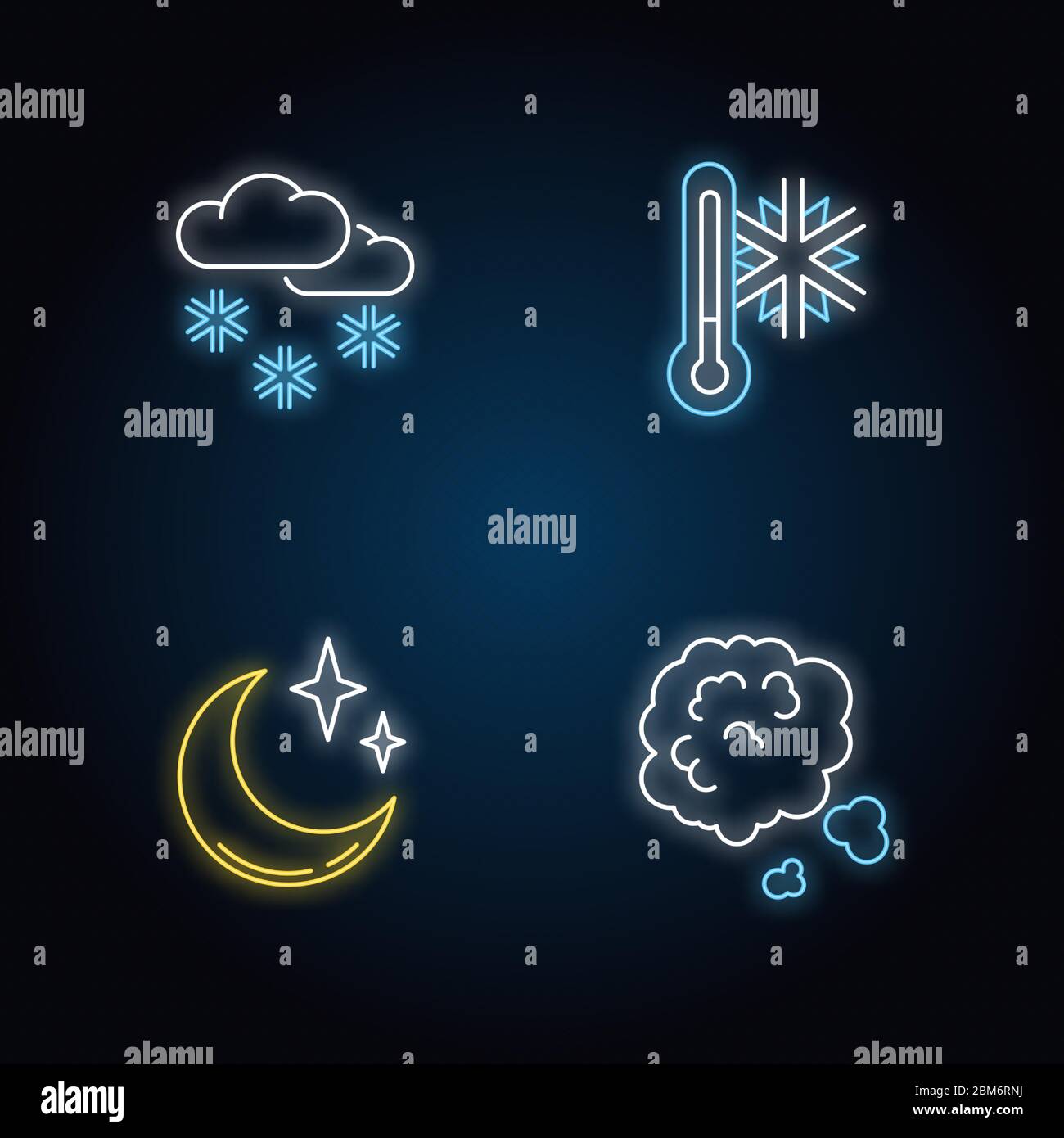 Meteorological forecast neon light icons set Stock Vector